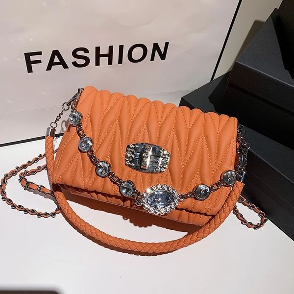 

french fashion rhinestone chain design diamond square bag handbag elegant noble gem shoulder bags for women new crossbody