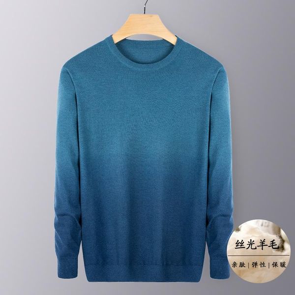 

men's sweaters 100% wool gradient colors knitwear spring & autumn thin sweater jumpers male casual o-neck silk t- shirts long sleeve, White;black