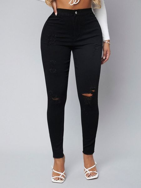

sxy zipper fly ripped skinny jeans t5ho#, Blue