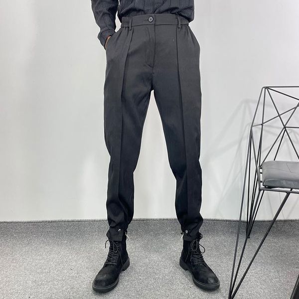 

men's pants trendy male ruffian handsome temperament loose and simple work dress foot fashion functional tapered, Black