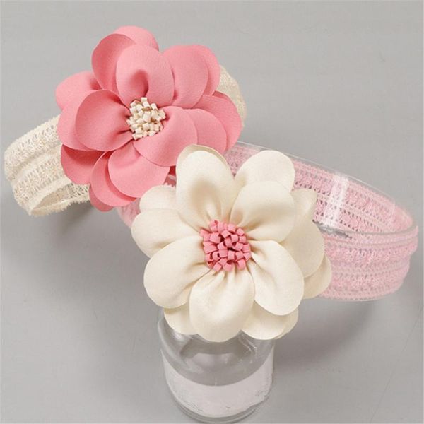 

hair accessories kids lace chiffon big flower headband wide band hairband born flowers head wrap elastic, Slivery;white