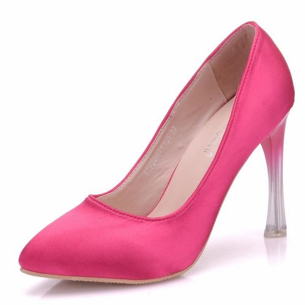 

dress shoes 2021 classic pointed toe thin high heels women pumps silk/pu pink red office party wedding plus size a0182, Black