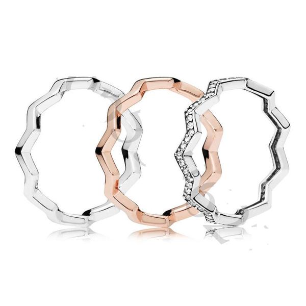 

classic fit origina pan logo s925 sterling silver zigzag couple lovers ring women luxury simple engagement wedding rings gift, Slivery;golden