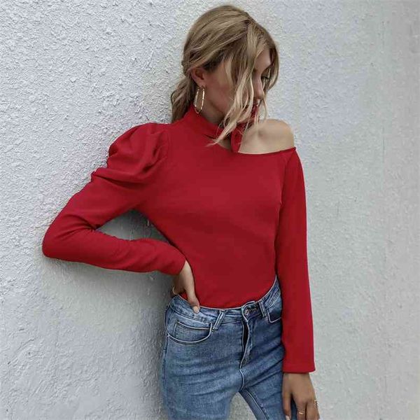 

women's solid color tie-off shoulder t-shirt for women autumn and winter women full bottom 210508, White