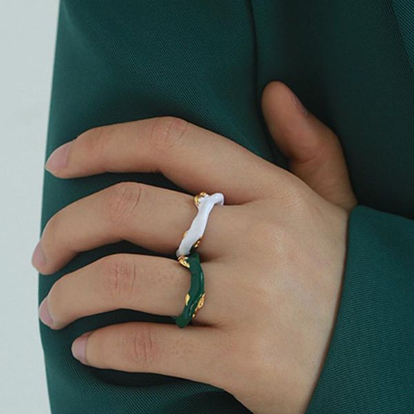

wedding rings trendy design green white simple vintage irregular round open metal ring for women girls elegant finger jewelry, Slivery;golden