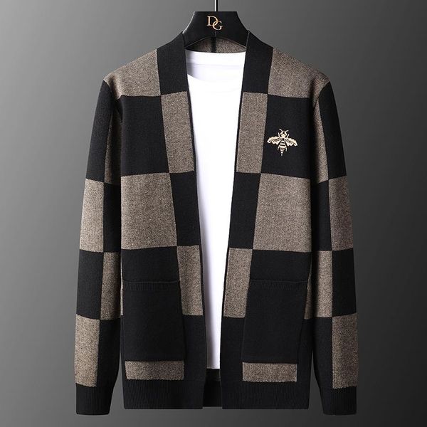 

men's sweaters leisure blue bee mens sweater cardigan british style fall knitted trend brand fashion plaid coat men, White;black