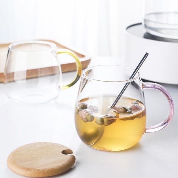 

european style pot-bellied glass cup with and spoon heat-resistant high borosilicate milk coffee ins wind breakfast wine glasses