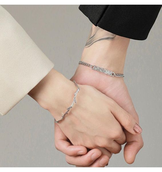 

link, chain 2pcs / set magnet attract couple bracelet cartoon charm jewelry for women men braided rope bracelets freinds gift, Black