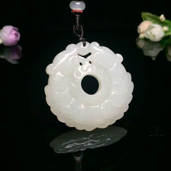 

lockets h63#exquisite hetian jade double-headed animal pendant, Silver