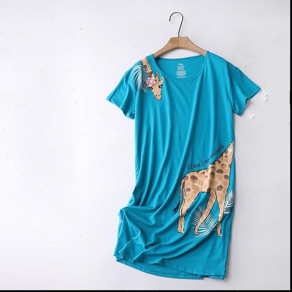 

summer casual loosen cartoon nighty women sleepwear dress cotton nightgown short sleeve round collar sleepshirt, Black;red