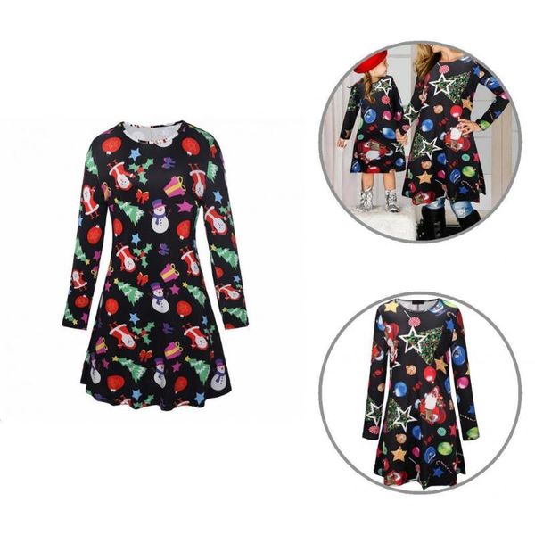 

casual dresses mom daughter dress skin-friendly party festive loose hem lovely gift candy print xmas, Black;gray