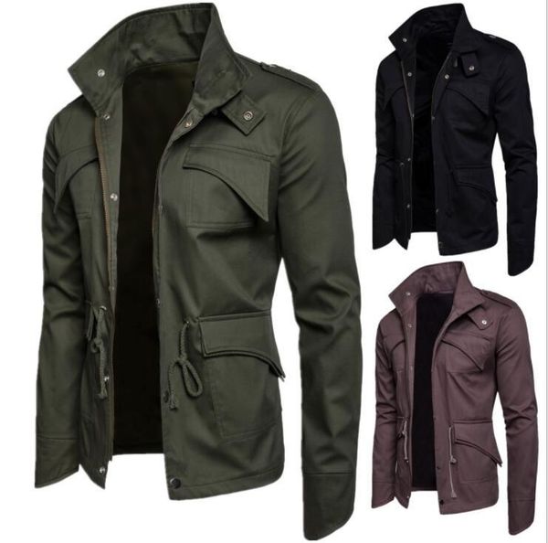 

men's jackets mens designer jacket solid color casual coat male with pocket and strap asian size zz1e, Black;brown