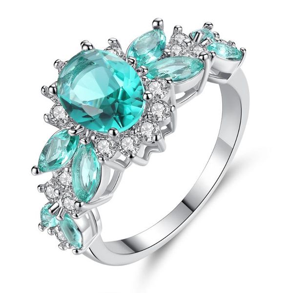 

wedding rings pretty royal blue ring white gold filled genuine cz oval cut women size 6 7 8 9, Slivery;golden