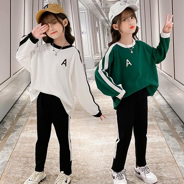 

girls clothes set 2021 autumn spring long sleeve shirts+pants suits kids teen children clothing sets 4 6 8 9 10 12 years, White