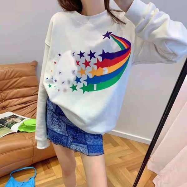 

correct version of gujia round neck men's and women's same family rainbow meteor terry loose sweater top, Black