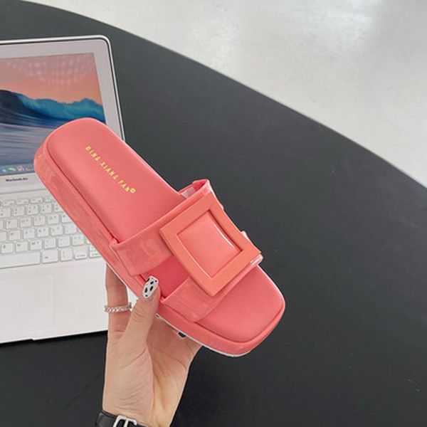 

sandals slippers flip-flops women shoes summer genuine leather square toe ladies slides outside womens flats, Black