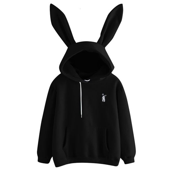 

women's cute bunny girl hoodie casual cute longsleeve sweatshirt pullover with ears s-xl ladies sweatershirt sh190911, Black