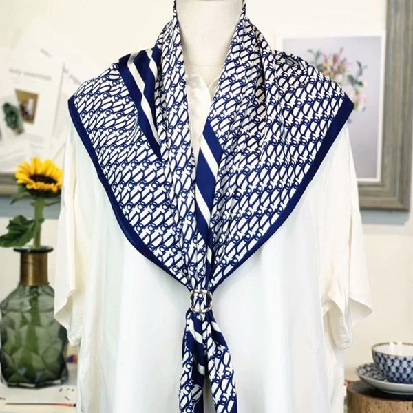 

fashion silk square scarf for women scarves 90*90cm neck hair band bag warps soft neckerchief hijab headscarf female foulard, Blue;gray