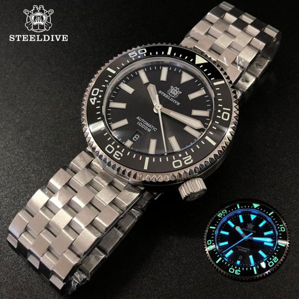 

wristwatches steeldive 1976 ice hockey 1000m diver watch stainless steel automatic dive watches men nh35 ceramic bezel mechanical mens, Slivery;brown