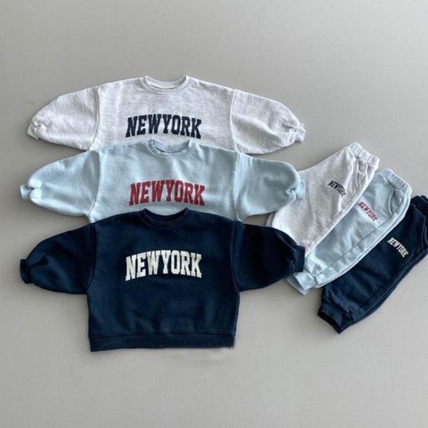 

autumn kids baby letter printed clothing sets toddler boys girls sweatshirt trousers 2pcs suit infant long sleeve clothes set, White