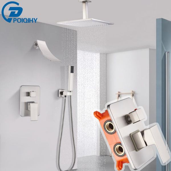 

brushed nickel shower system faucet set 3-function bathroom fixtures with waterfall tub spout concealed sets