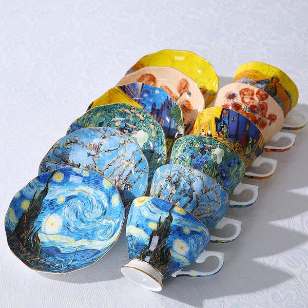 

cups & saucers ceramic coffee cup saucer european famous painting pattern bone china ceramics teacup afternoon tea home drinkware