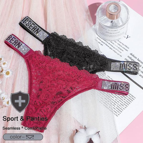 

yoga outfit qiwn women transparent lace panties soft cotton sport g-string thongs with crystal letter belt underwear low rise lingerie