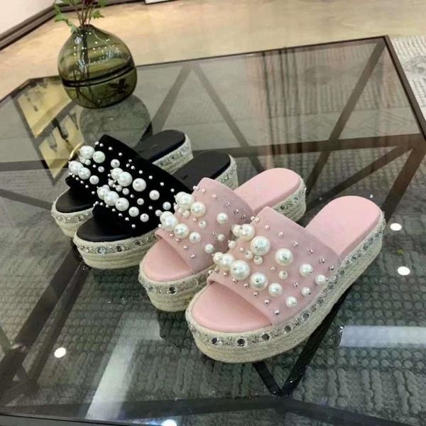

slippers pearl sandals flip-flop women thick-soles summer woman, Black