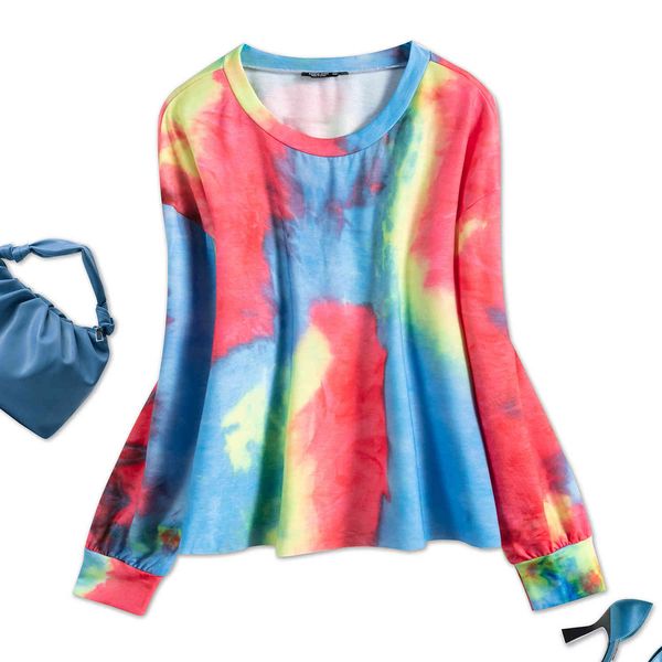 

women's plus size hy363028# tie dye graffiti color long sleeve t-shirt large wear