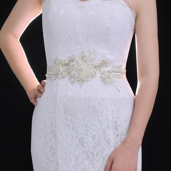 

wedding sashes youlapan s428 handmade luxury bridal sash applique lace pearls sparkling featheriness belt fashion girdle beading, White