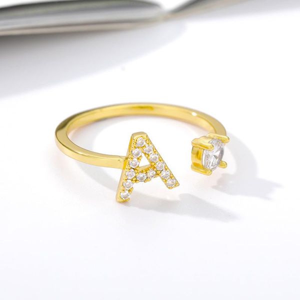 

wedding rings fashion simple letter ring stainless steel a-z ladies adjustable girl crystal initial jewelry gft, Slivery;golden