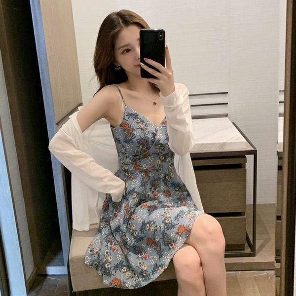 

fashionable short 2021 suspender mini floral skirt a-line v-neck for women, Black