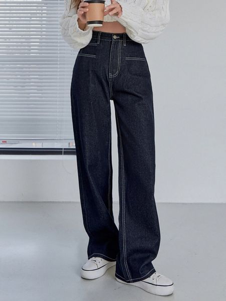 

dazy high waist stitching wide leg jeans q521#, Blue