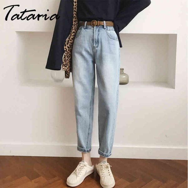 

women loose casual denim pant winter jeans for high waist female vintage boyfriend harem 210514, Blue
