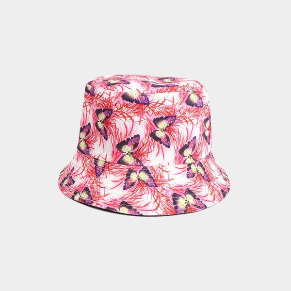 

wide brim hats butterfly printing bucket hat cotton double-sided panama for girls cartoon sunshade fisherman cap 6 colors european style, Blue;gray
