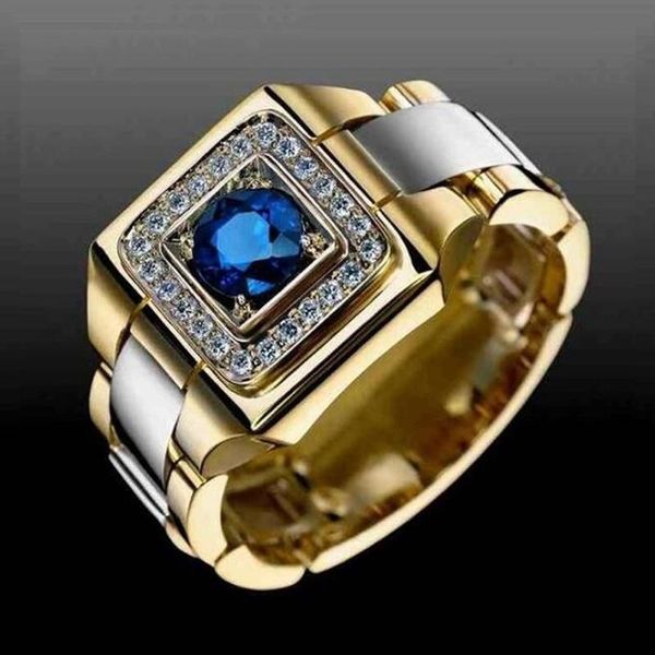

cluster rings 2021 blue zircon stone ring male female yellow gold wedding band jewelry promise engagement for men and women, Golden;silver