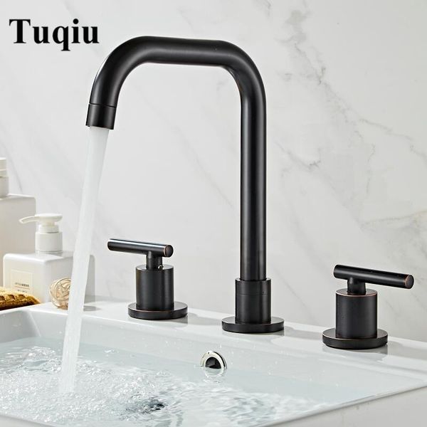 

bathroom sink faucets basin black oil/gold/chrome deck mounted widespread 3 hole double handle and cold water tap