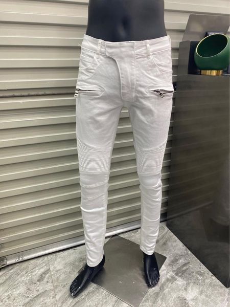 

men's pants 2021 high street fashion balman slim fit small foot tight stretch white jeans, Black