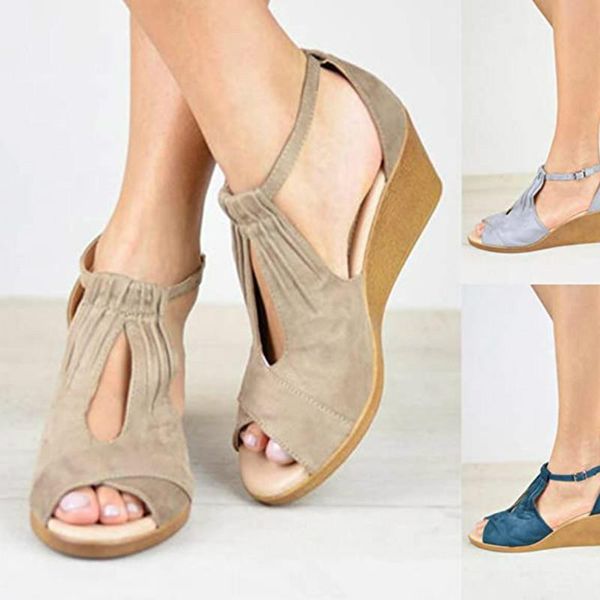 

dress shoes women summer platform sandals fashion buckle wedges fish mouth peep toe woman lady casual chaussures, Black