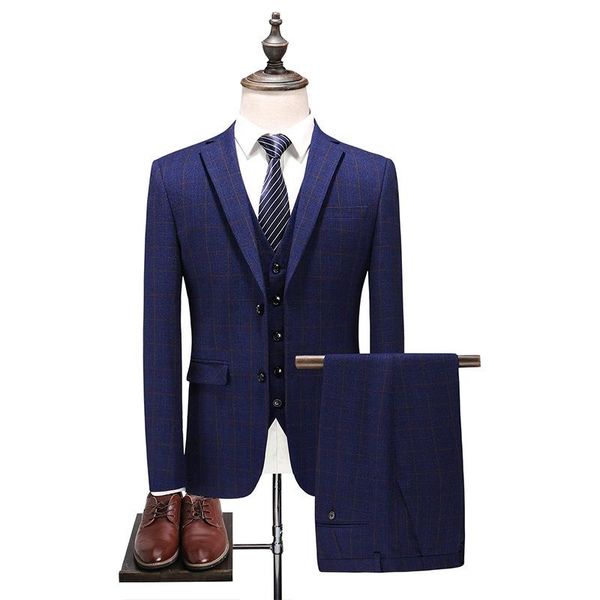 

groom's suit men's man korean youth plaid three piece suits & blazers, White;black