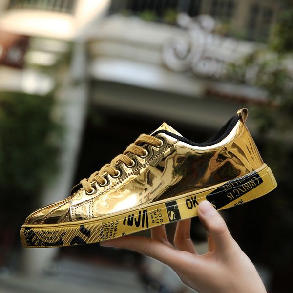 

women mens running shoes students outdoor sports sneakers patent leather glossy black golden silver size 36-46 code 54-558