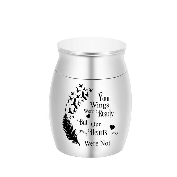 

cremation jewelry pendant feather and seagull cremation urn for ashes keepsake 30x40mm mini urn holder-your wings were ready but our heart w, Silver