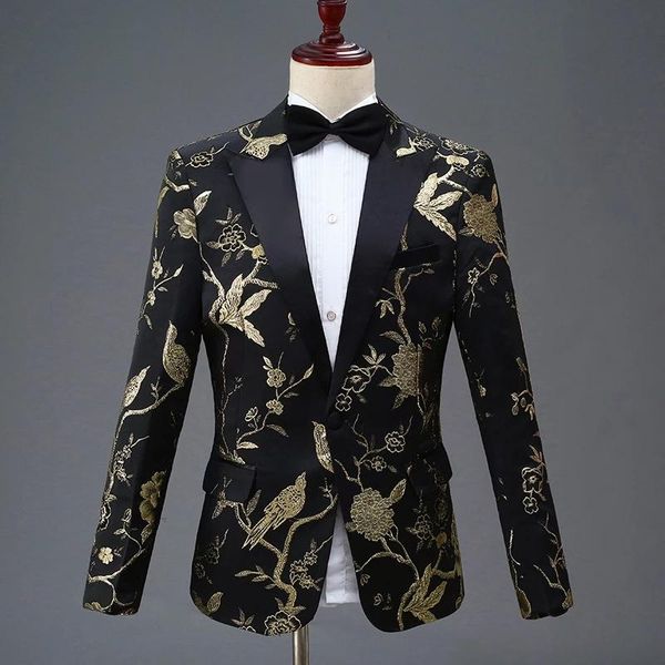 

design mens stylish embroidery royal blue green red floral pattern suits stage singer wedding groom tuxedo costume men's & blazers, White;black
