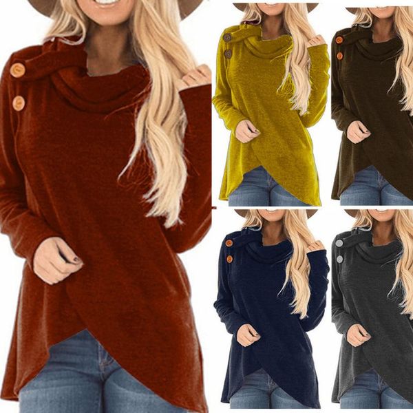 

women's hoodies & sweatshirts fashion solid sweatshirt pullover blouse oversized casual hoodie long sleeve buttons irregular #0909, Black