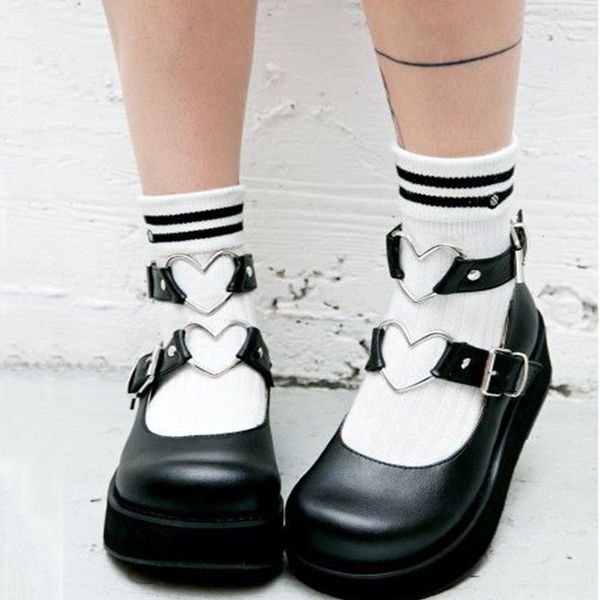 

dress shoes big size 43 sweet gothic style girls pink black heart decoration platform mary janes flats women 6fro