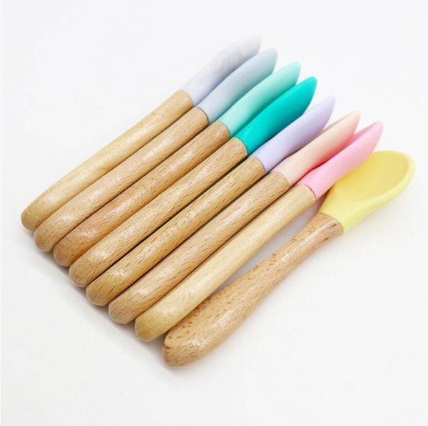 

baby bamboo training spoon organic soft kid feeding silicone tip scoops easy grip handle toddlers infant gifts zze5627