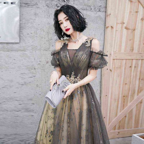 

luxury prom dresses 2021 autumn and winter style aura queen elegant one shoulder host temperament banquet evening skirt, Black