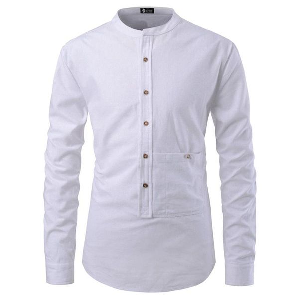 

men's casual shirts 2021autumn simple solid slim pocket stand-up collar long-sleeved shirt british style oversize men, White;black