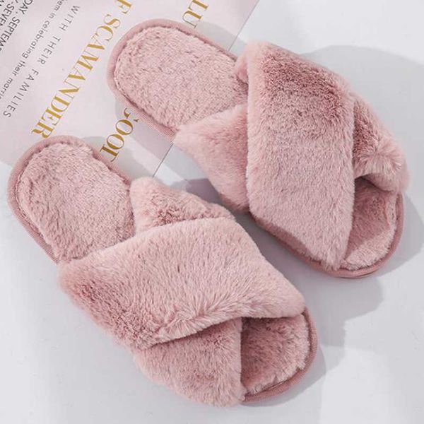 Moda Inverno Caldo Donna Pelliccia Sintetica Pantofole da Casa Donna Croce Morbido Peluche Peloso Femminile Punta Aperta Scarpe da Casa da Donna Sloffen S916 2 71 ry 11 's