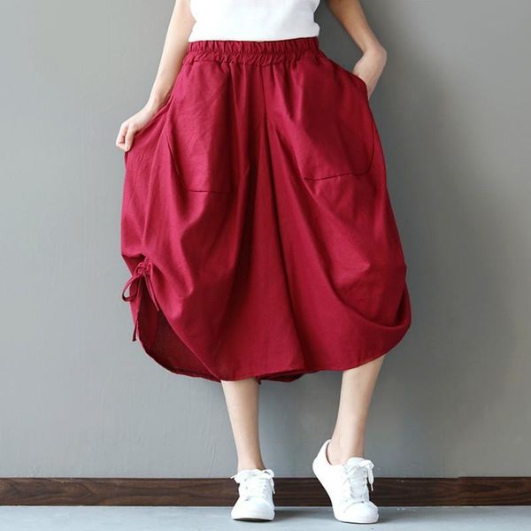 

women's pants & capris summer fashion ethnic solid color baggy cotton linen trousers for women loose large size casual lace up wide leg, Black;white
